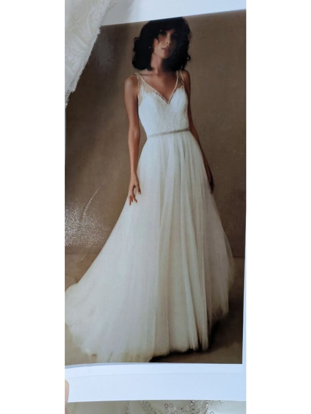 NWOT v neck high waist pearls bridal wedding dress with train XL bust 42 in